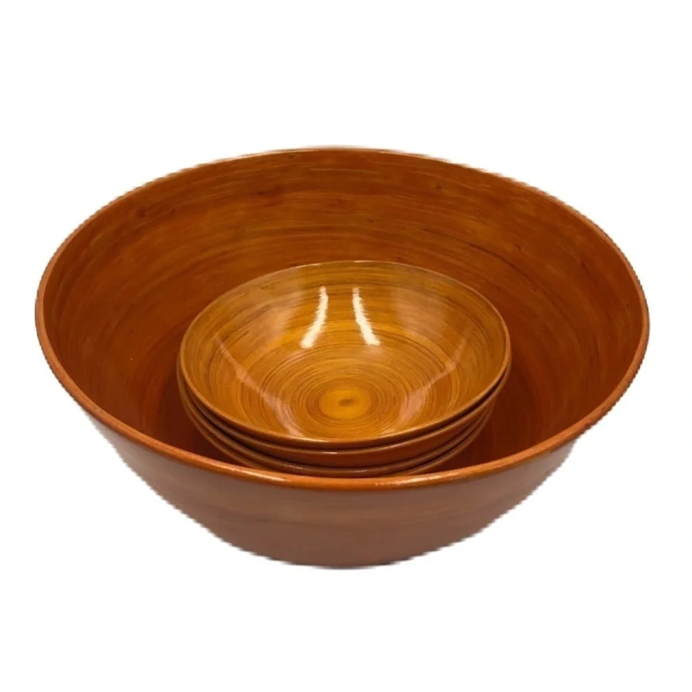 Vintage MCM Salad Bowl Set Orange Swirl Dinnerware 5 Pieces Collectible